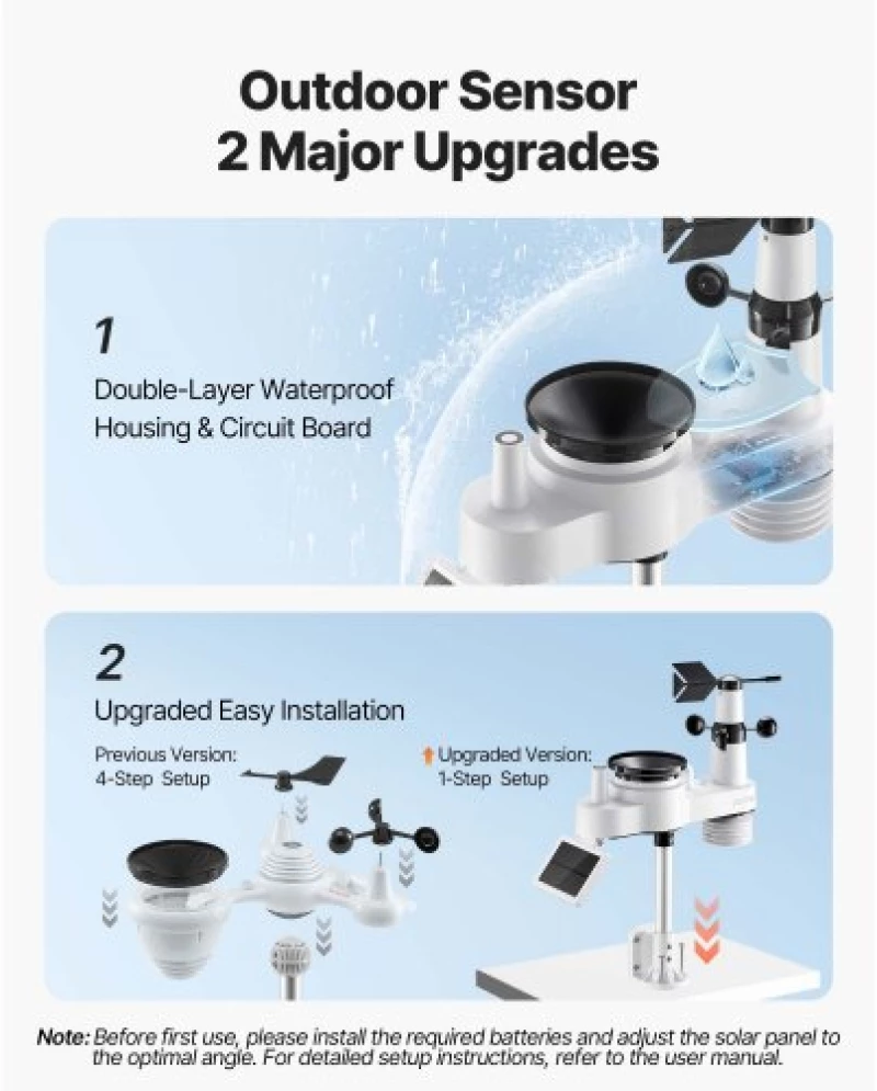 VEVOR 7-in-1 Wireless Weather Station Indoor Outdoor with Sensor 7.5 in Display