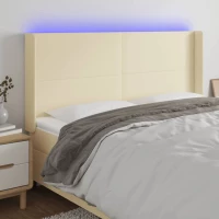 vidaXL Κεφαλάρι Κρεβατιού LED Κρεμ 163x16x118/128 εκ. Συνθετ. Δέρμα