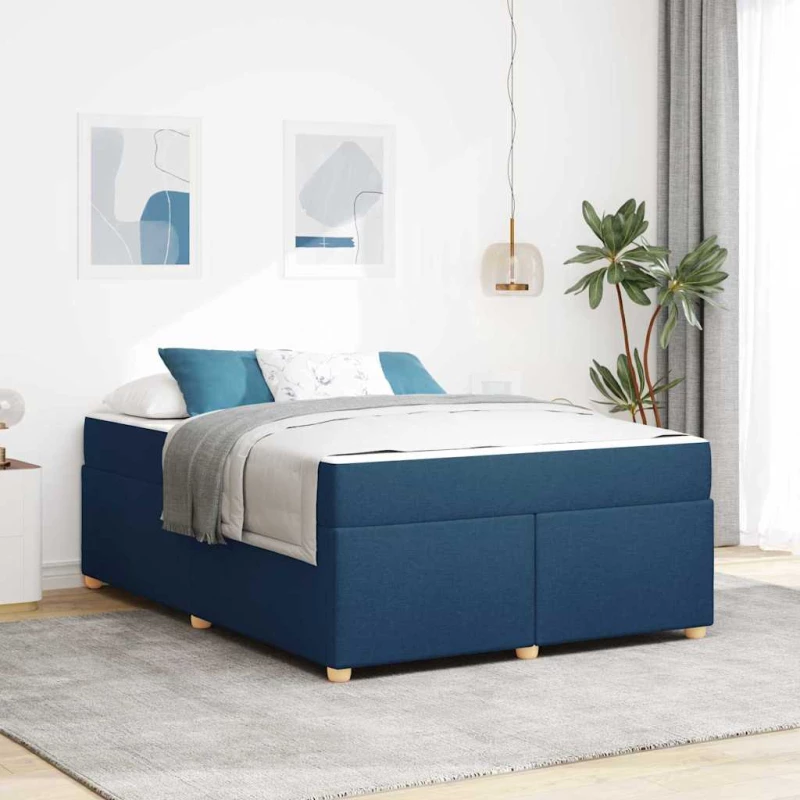 vidaXL Σκελετός Κρεβατιού με στρώμα Μπλε 140 x 200 cm ύφασμα