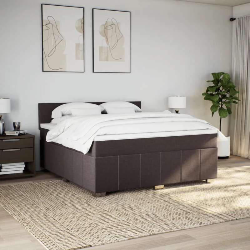 vidaXL Κρεβάτι Boxspring με Στρώμα Σκούρο Καφέ 180x200 εκ Υφασμάτινο
