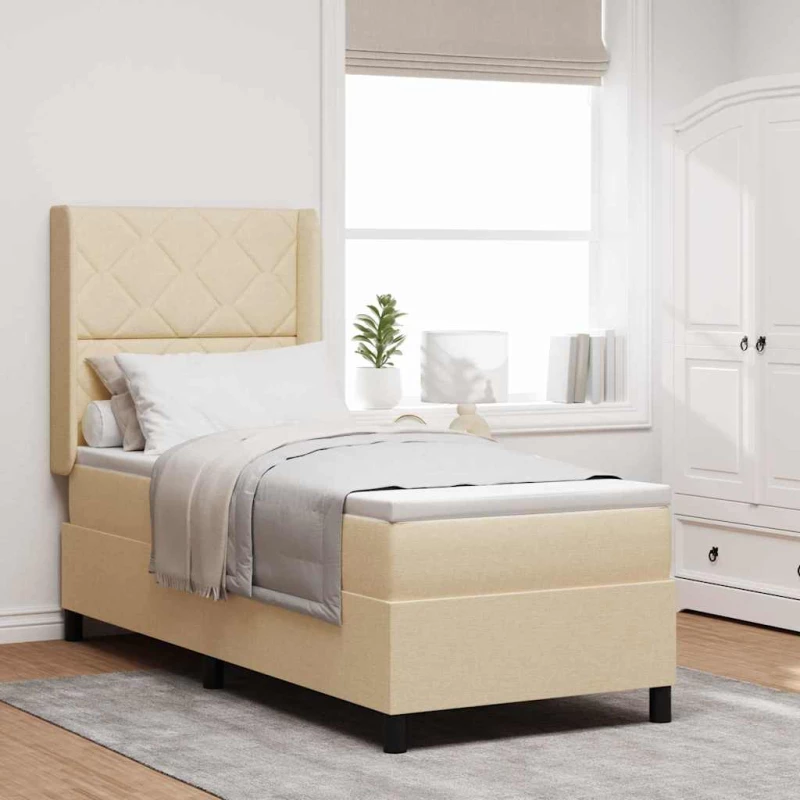 vidaXL Κρεβάτι με ελατήρια με στρώμα Κρεμ 90 x 190 cm ύφασμα