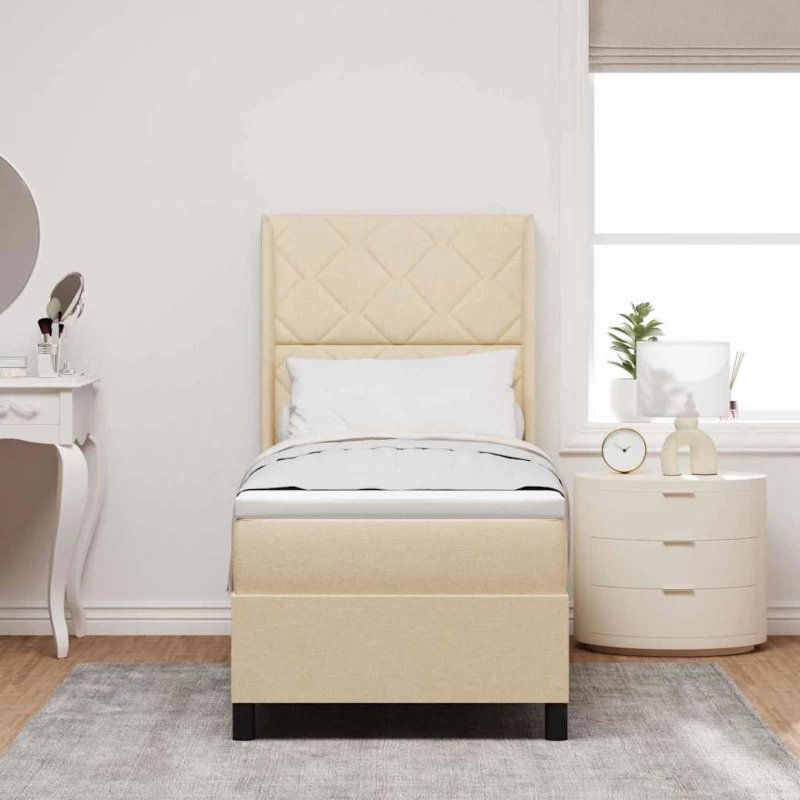 vidaXL Κρεβάτι με ελατήρια με στρώμα Κρεμ 90 x 190 cm ύφασμα