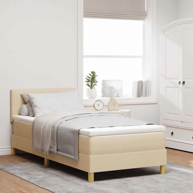 vidaXL Κρεβάτι με ελατήρια με στρώμα Κρεμ 90 x 190 cm ύφασμα