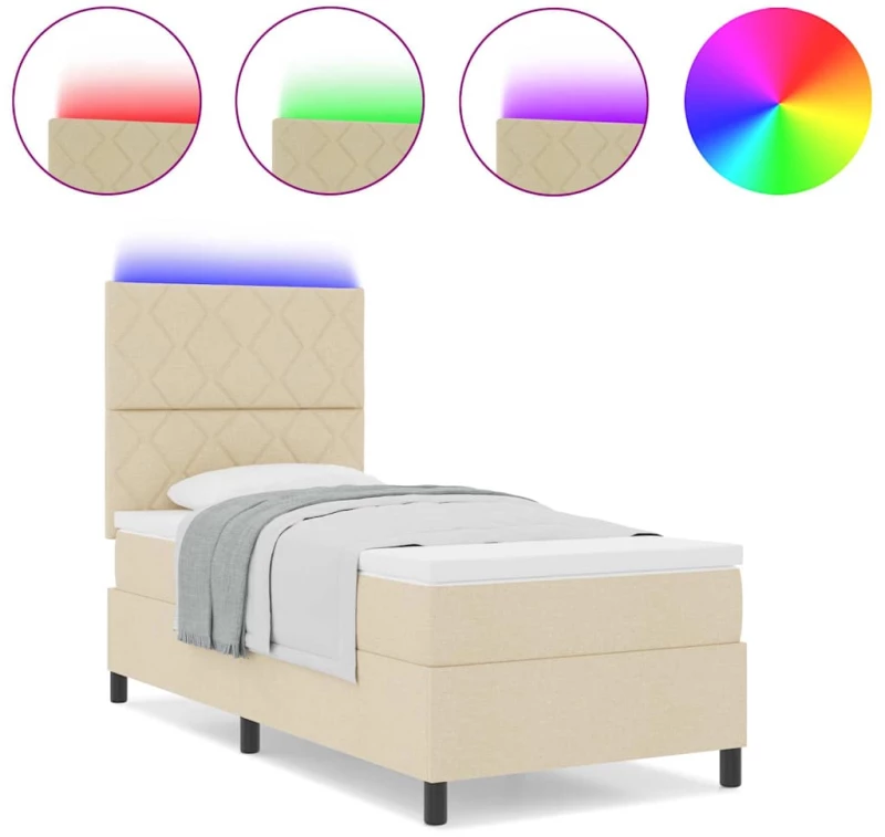 vidaXL Κρεβάτι με ελατήρια με στρώμα Κρεμ 90 x 190 cm ύφασμα