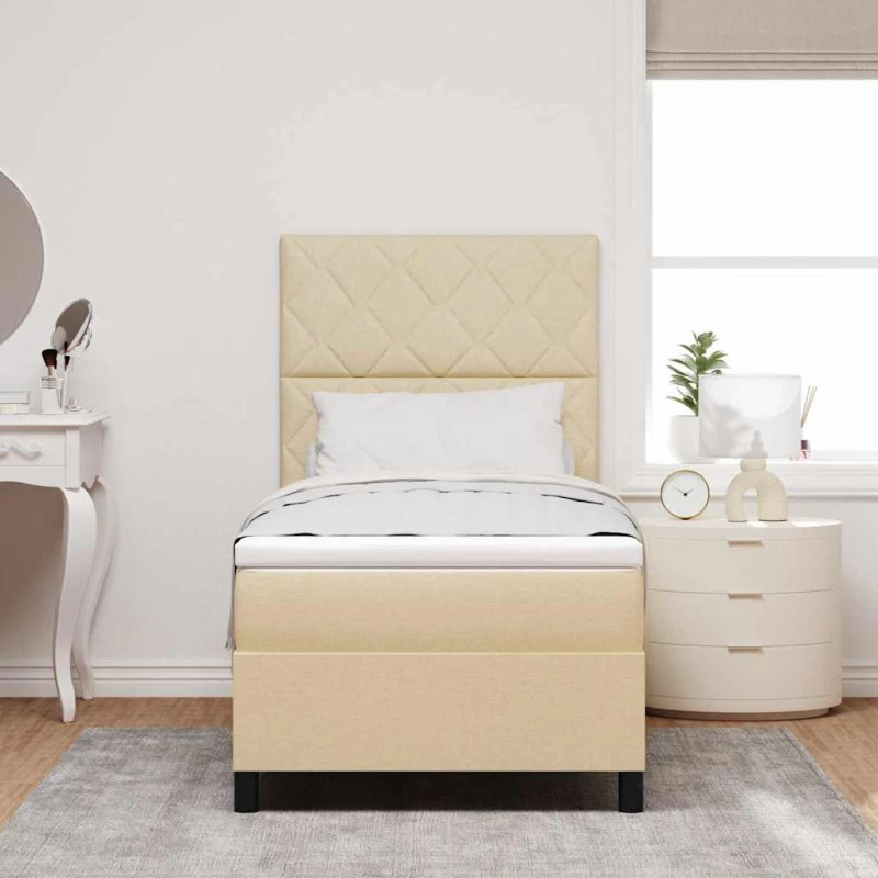 vidaXL Κρεβάτι με ελατήρια με στρώμα Κρεμ 90 x 190 cm ύφασμα