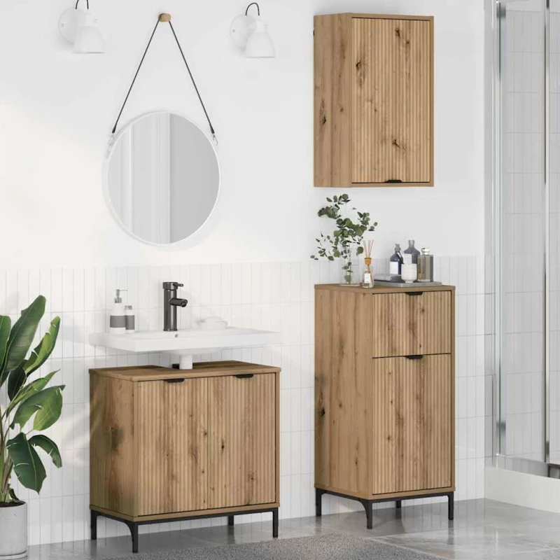 vidaXL Σετ Επίπλων Μπάνιου Καρό 3 pcs artisan δρυς 39.5 x 36 x 88 εκ