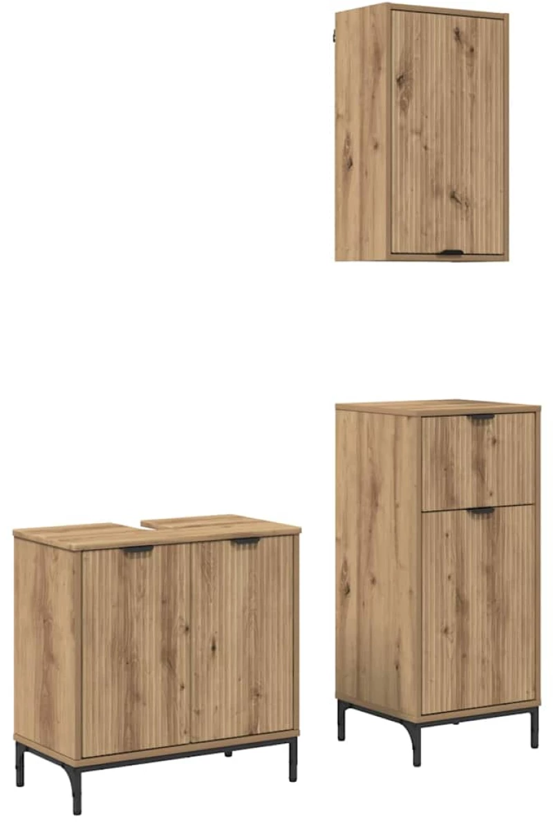 vidaXL Σετ Επίπλων Μπάνιου Καρό 3 pcs artisan δρυς 39.5 x 36 x 88 εκ