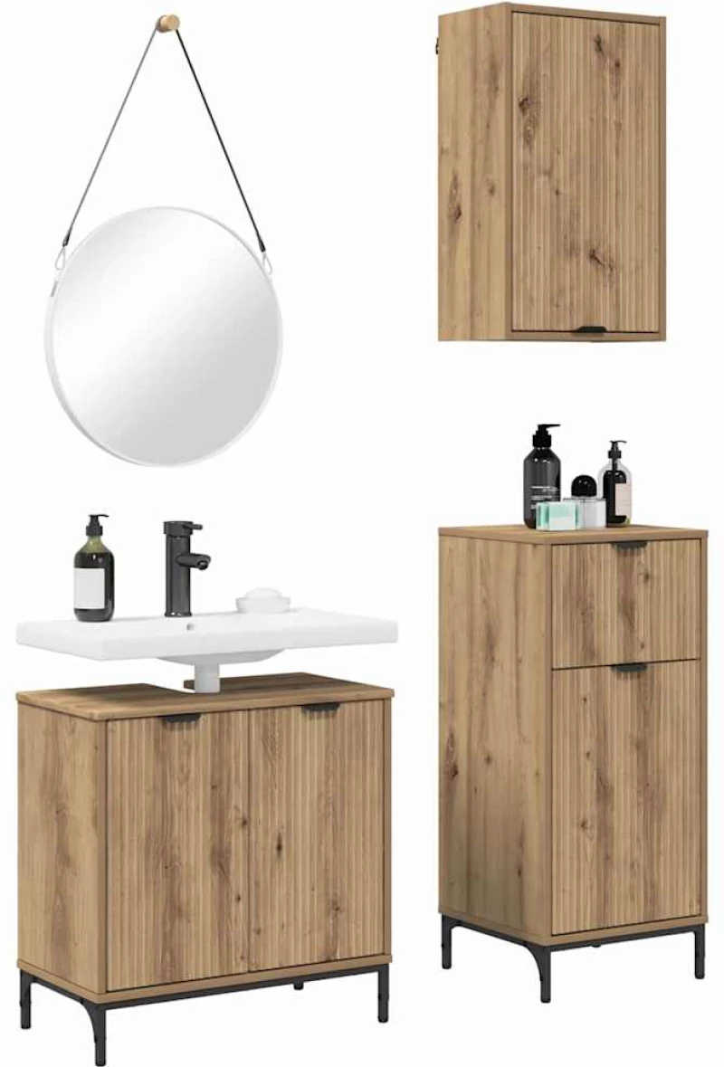 vidaXL Σετ Επίπλων Μπάνιου Καρό 3 pcs artisan δρυς 39.5 x 36 x 88 εκ