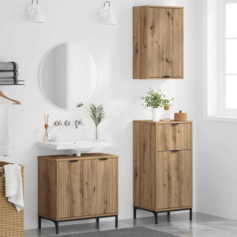 vidaXL Σετ Επίπλων Μπάνιου Καρό 3 pcs artisan δρυς 39.5 x 36 x 88 εκ