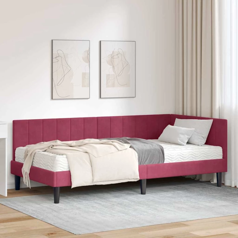 vidaXL Κρεβάτι Γωνίας με στρώμα Μπορντό 90 x 200 cm Βελούδο