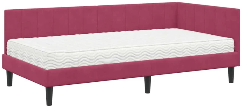 vidaXL Κρεβάτι Γωνίας με στρώμα Μπορντό 90 x 200 cm Βελούδο