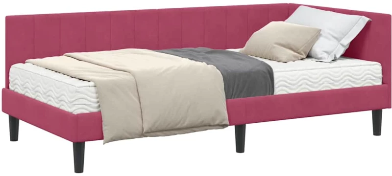 vidaXL Κρεβάτι Γωνίας με στρώμα Μπορντό 90 x 200 cm Βελούδο