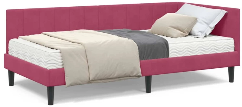 vidaXL Κρεβάτι Γωνίας με στρώμα Μπορντό 90 x 200 cm Βελούδο
