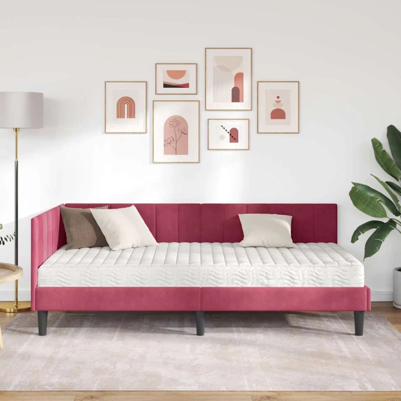 vidaXL Κρεβάτι Γωνίας με στρώμα Μπορντό 90 x 200 cm Βελούδο