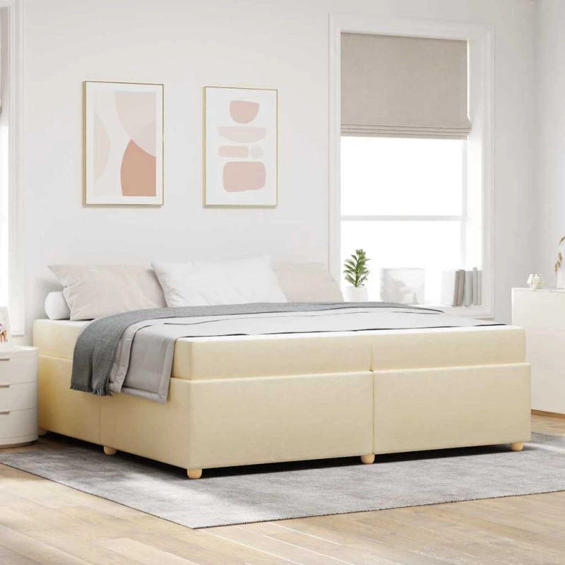 vidaXL Σκελετός Κρεβατιού με στρώμα Κρεμ 200 x 200 cm ύφασμα