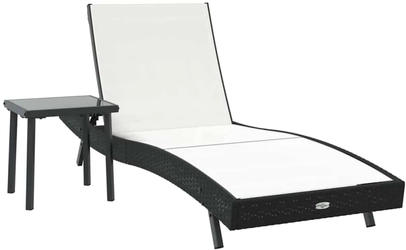 vidaXL Ξαπλώστρα με Τραπέζι 2 pcs Μαύρο, Λευκό 40 x 40 x 40.5 εκ