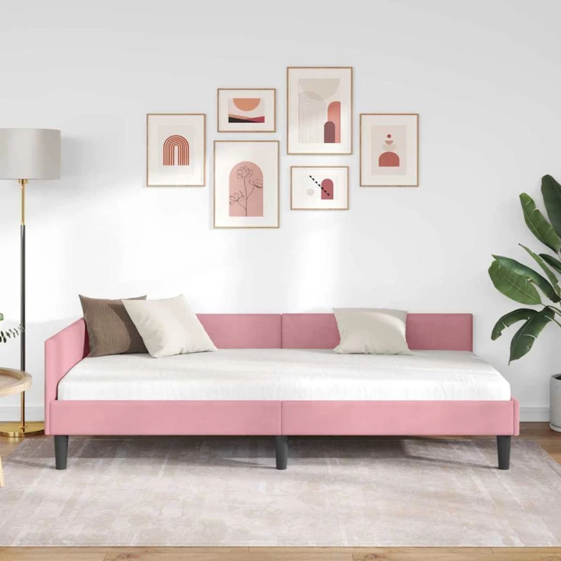 vidaXL Πλαϊνό Κρεβάτι Ροζ 80 x 200 cm Βελούδο και Στιβαρή ξυλεία