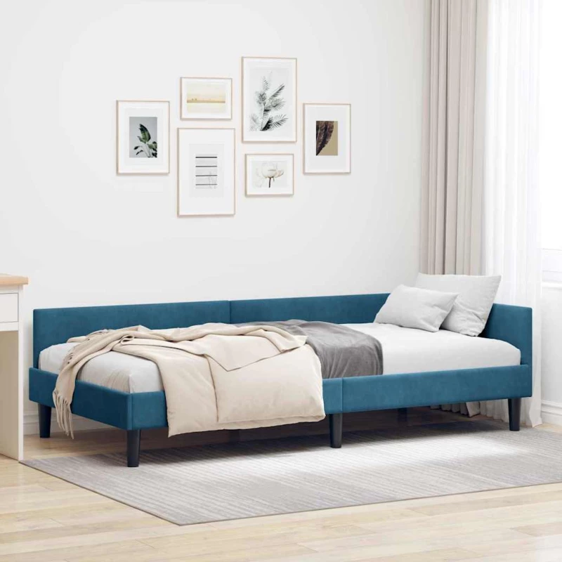 vidaXL Πλαϊνό Κρεβάτι Μπλε 90 x 190 cm Βελούδο και Στιβαρή ξυλεία