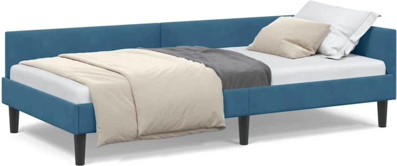 vidaXL Πλαϊνό Κρεβάτι Μπλε 90 x 190 cm Βελούδο και Στιβαρή ξυλεία