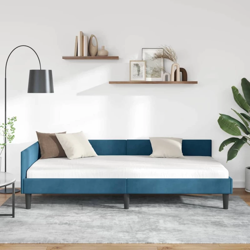vidaXL Πλαϊνό Κρεβάτι Μπλε 90 x 190 cm Βελούδο και Στιβαρή ξυλεία