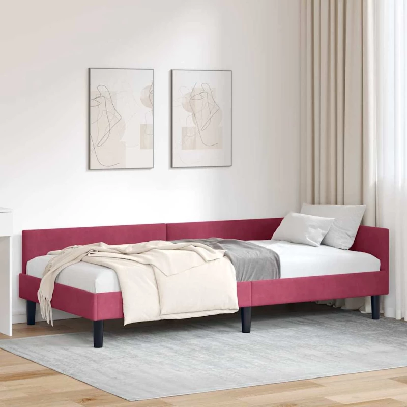 vidaXL Πλαϊνό Κρεβάτι Μπορντό 90 x 200 cm Βελούδο και Στιβαρή ξυλεία