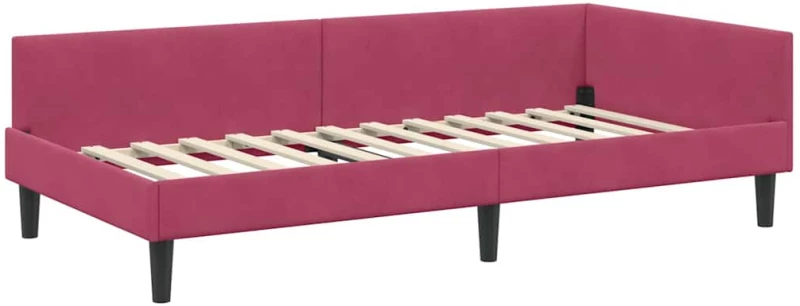 vidaXL Πλαϊνό Κρεβάτι Μπορντό 90 x 200 cm Βελούδο και Στιβαρή ξυλεία