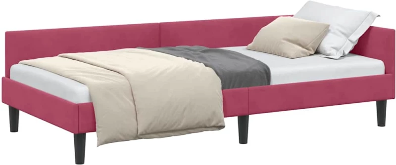 vidaXL Πλαϊνό Κρεβάτι Μπορντό 90 x 200 cm Βελούδο και Στιβαρή ξυλεία
