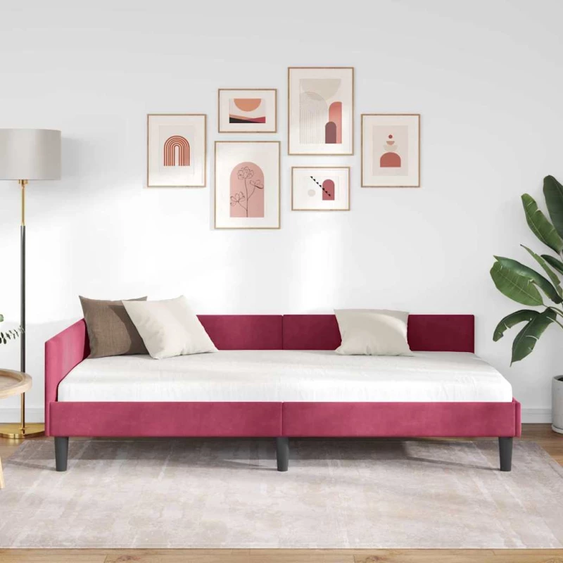 vidaXL Πλαϊνό Κρεβάτι Μπορντό 90 x 200 cm Βελούδο και Στιβαρή ξυλεία