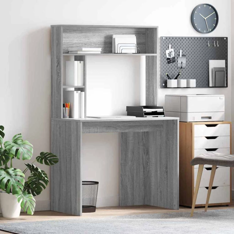 vidaXL Γραφείο με ράφι Γκρι sonoma 91 x 50 x 149 εκ Επεξεργασμένο ξύλο