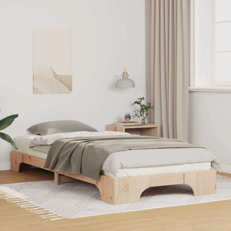 vidaXL Κρεβάτι δαπέδου Καφέ 90 x 220 cm Μασίφ ξύλο πεύκου