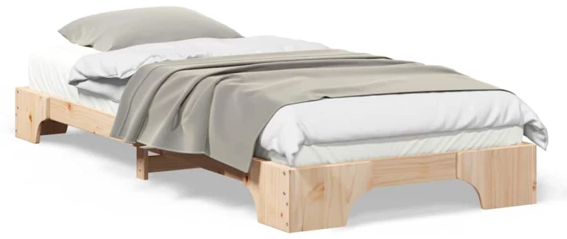 vidaXL Κρεβάτι δαπέδου Καφέ 90 x 220 cm Μασίφ ξύλο πεύκου