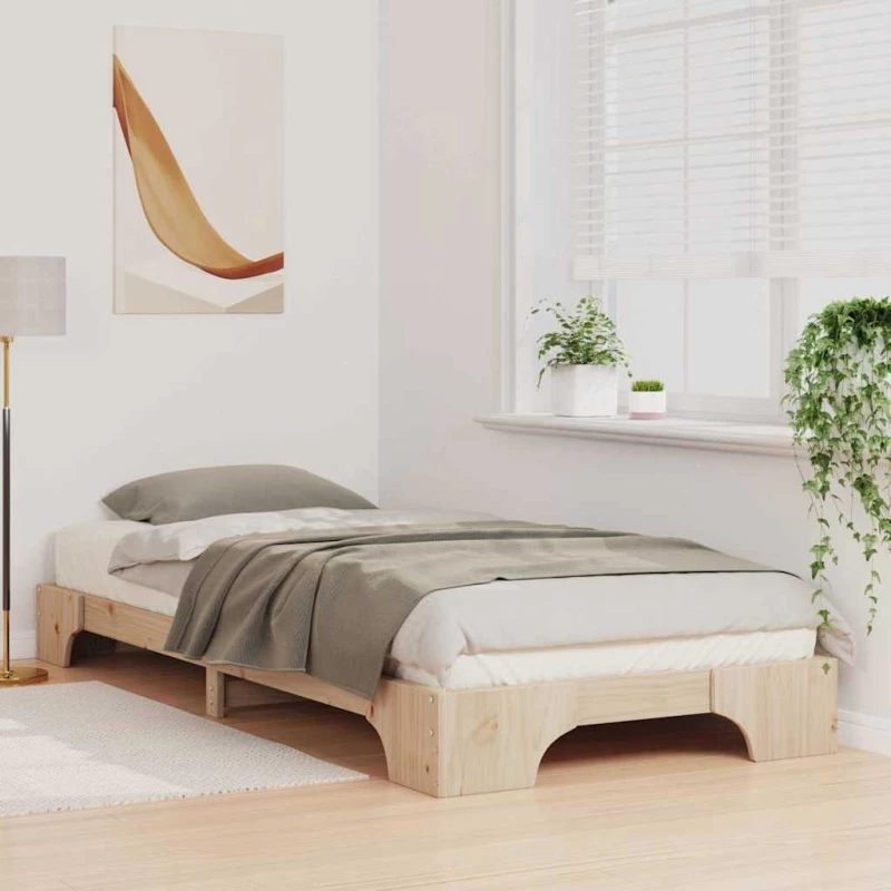 vidaXL Κρεβάτι δαπέδου Καφέ 90 x 220 cm Μασίφ ξύλο πεύκου