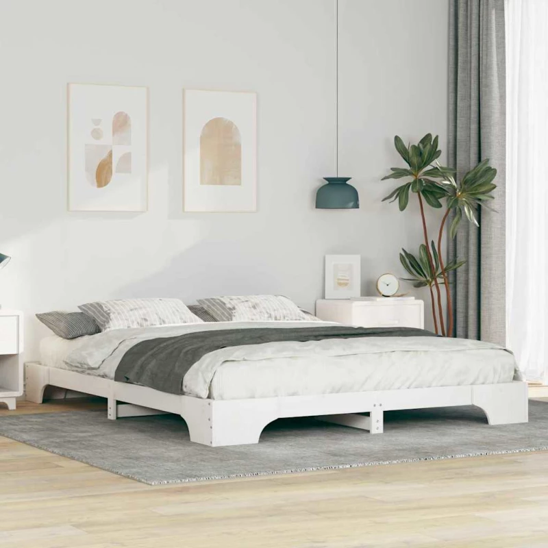 vidaXL Κρεβάτι δαπέδου Λευκό 160 x 220 cm Μασίφ ξύλο πεύκου