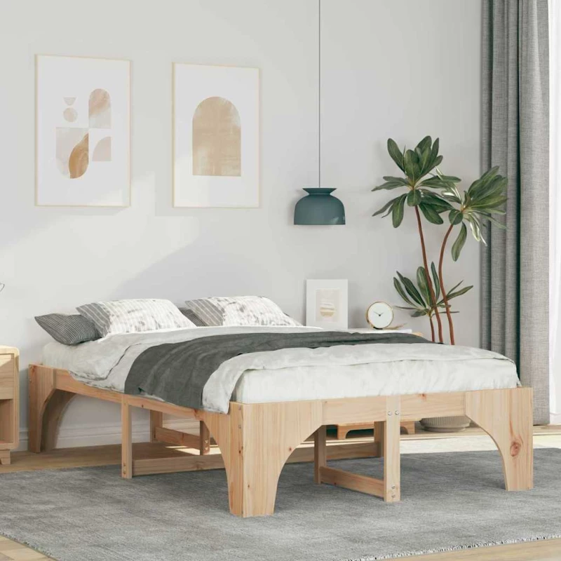 vidaXL Κρεβάτι δαπέδου με αποθήκευση Καφέ 135 x 190 cm Ξύλο πεύκου