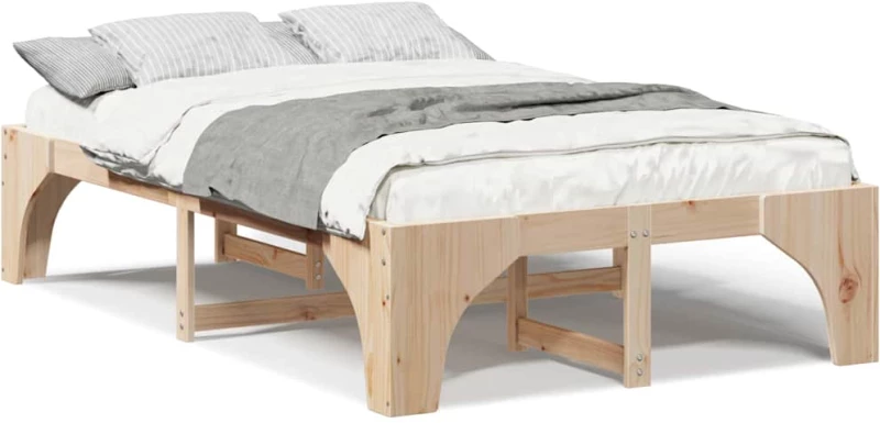 vidaXL Κρεβάτι δαπέδου με αποθήκευση Καφέ 135 x 190 cm Ξύλο πεύκου