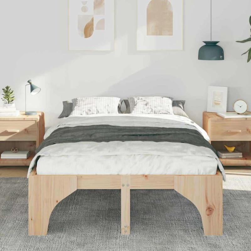 vidaXL Κρεβάτι δαπέδου με αποθήκευση Καφέ 135 x 190 cm Ξύλο πεύκου