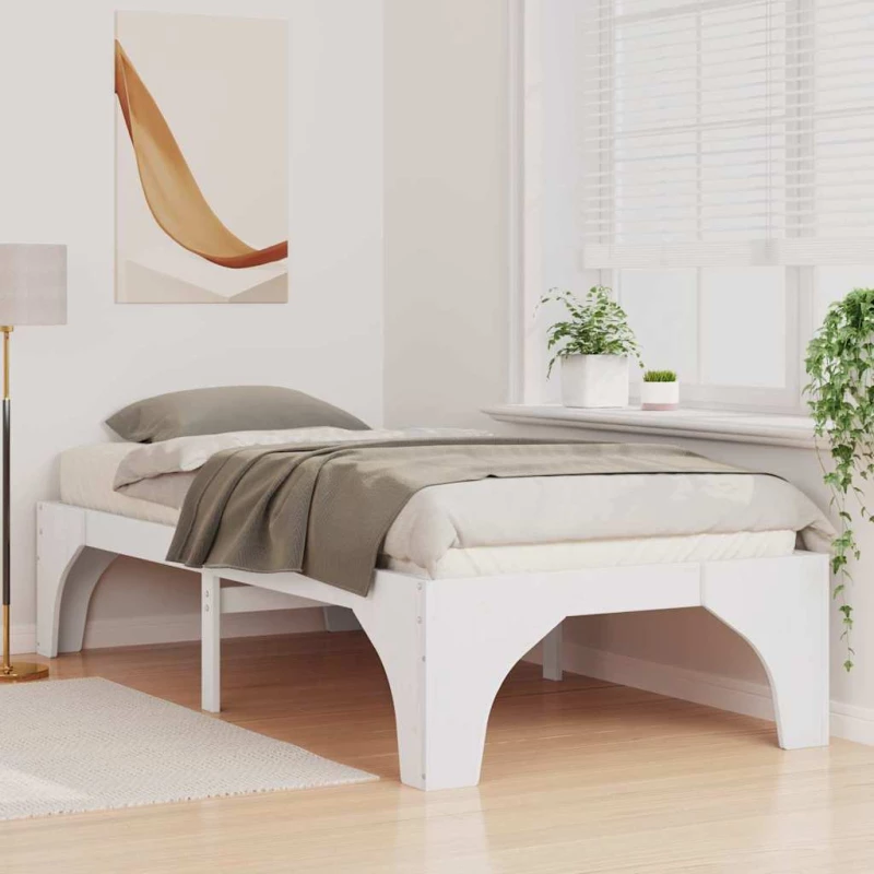 vidaXL Κρεβάτι δαπέδου Λευκό 90 x 200 cm Μασίφ ξύλο πεύκου
