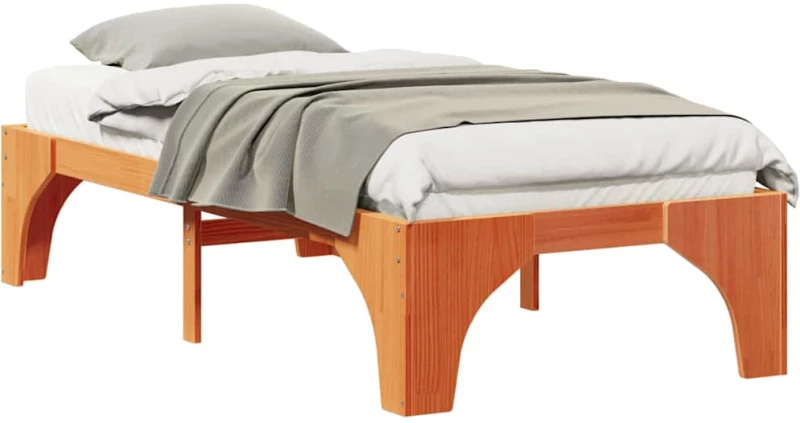 vidaXL Κρεβάτι δαπέδου Καφέ 75 x 190 cm Μασίφ ξύλο πεύκου