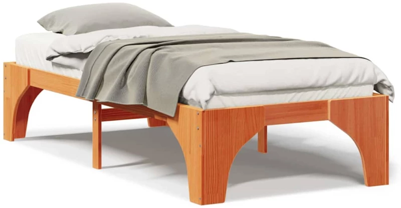vidaXL Κρεβάτι δαπέδου Καφέ 75 x 190 cm Μασίφ ξύλο πεύκου