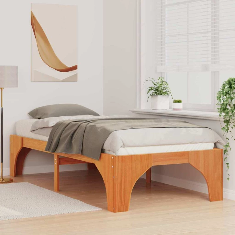 vidaXL Κρεβάτι δαπέδου Καφέ 75 x 190 cm Μασίφ ξύλο πεύκου