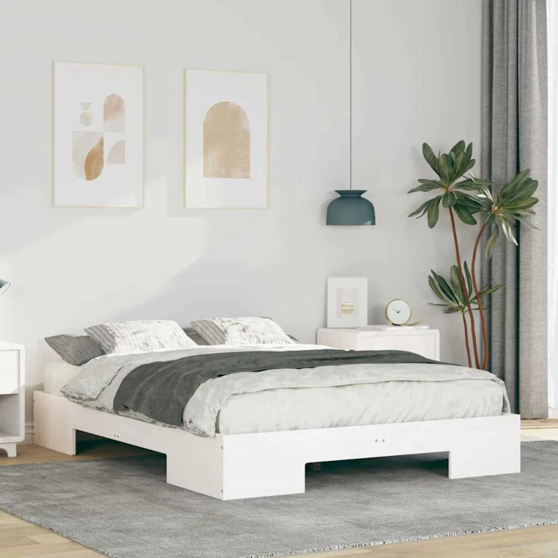 vidaXL Κρεβάτι δαπέδου Λευκό 140 x 190 cm Μασίφ ξύλο πεύκου