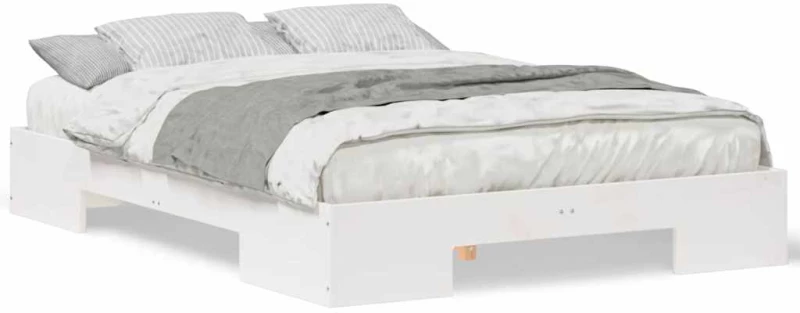 vidaXL Κρεβάτι δαπέδου Λευκό 140 x 190 cm Μασίφ ξύλο πεύκου