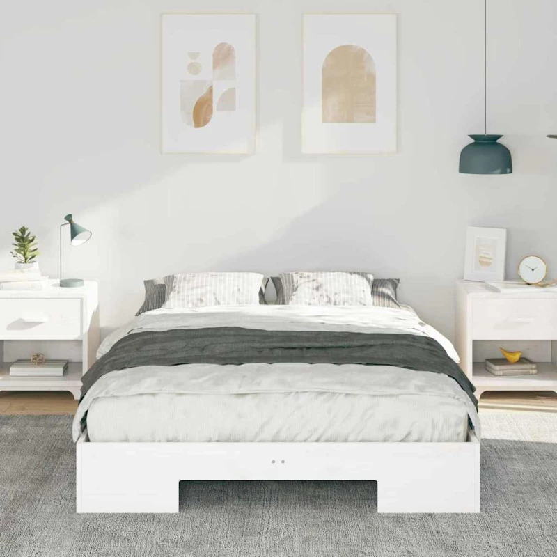 vidaXL Κρεβάτι δαπέδου Λευκό 140 x 190 cm Μασίφ ξύλο πεύκου
