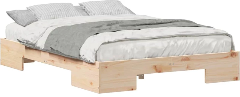 vidaXL Κρεβάτι δαπέδου Καφέ 120 x 190 cm Μασίφ ξύλο πεύκου