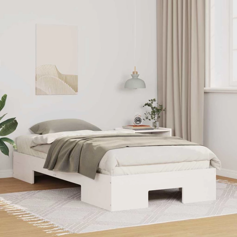 vidaXL Κρεβάτι δαπέδου Λευκό 80 x 200 cm Μασίφ ξύλο πεύκου