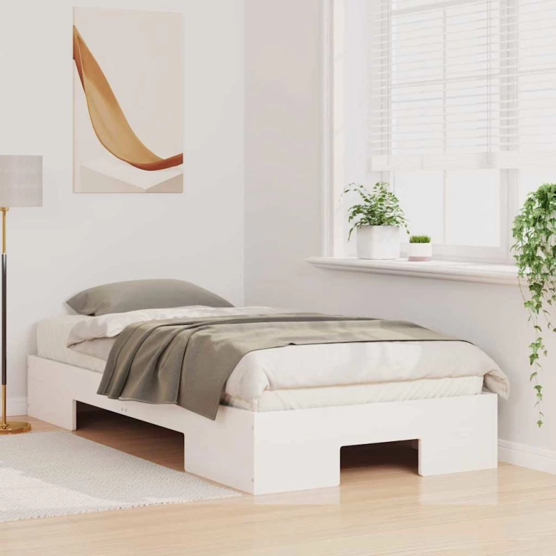 vidaXL Κρεβάτι δαπέδου Λευκό 80 x 200 cm Μασίφ ξύλο πεύκου