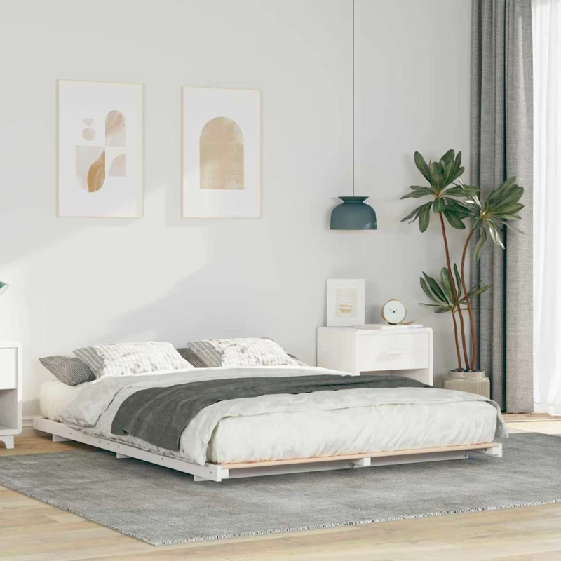 vidaXL Κρεβάτι δαπέδου Λευκό 160 x 210 cm Μασίφ ξύλο πεύκου
