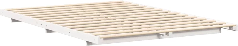 vidaXL Κρεβάτι δαπέδου Λευκό 160 x 210 cm Μασίφ ξύλο πεύκου