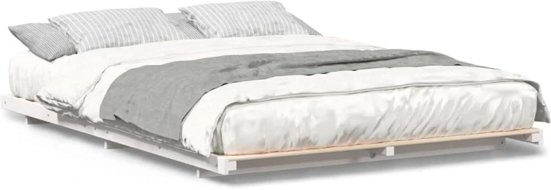 vidaXL Κρεβάτι δαπέδου Λευκό 160 x 210 cm Μασίφ ξύλο πεύκου