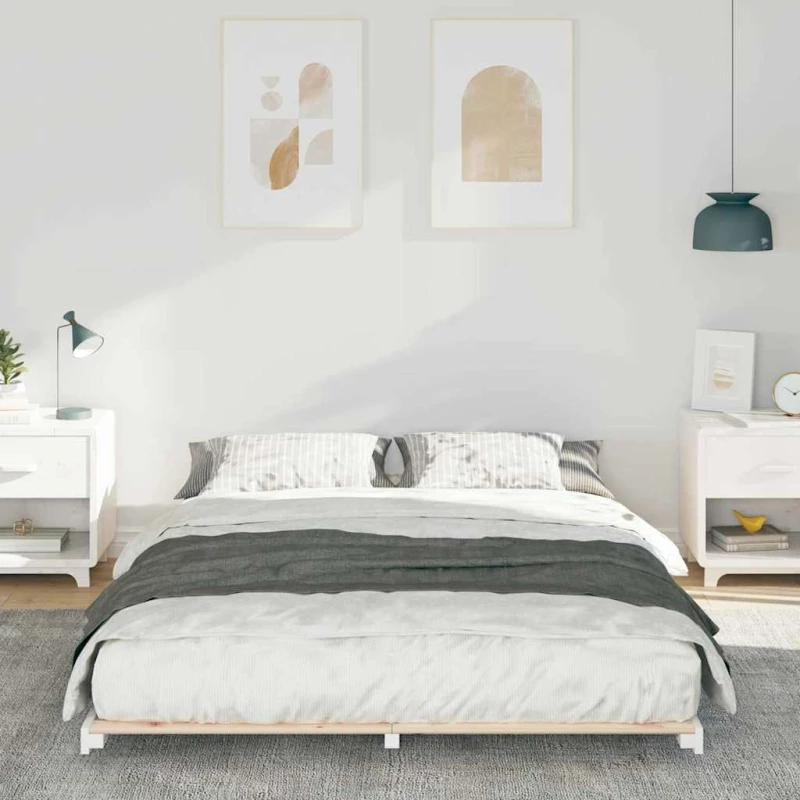 vidaXL Κρεβάτι δαπέδου Λευκό 160 x 210 cm Μασίφ ξύλο πεύκου